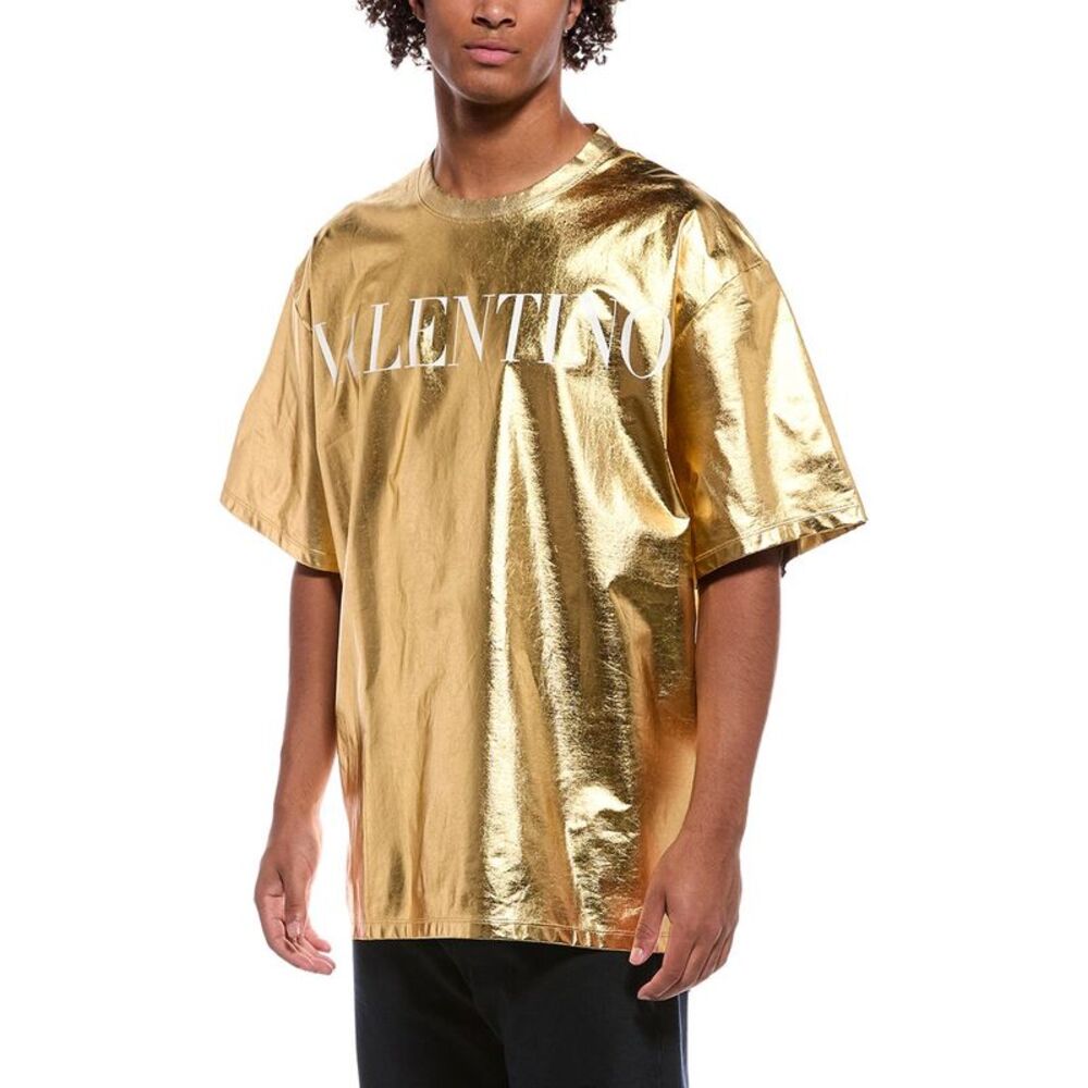 Valentino Mens Metallic Jersey Shirt, Gold